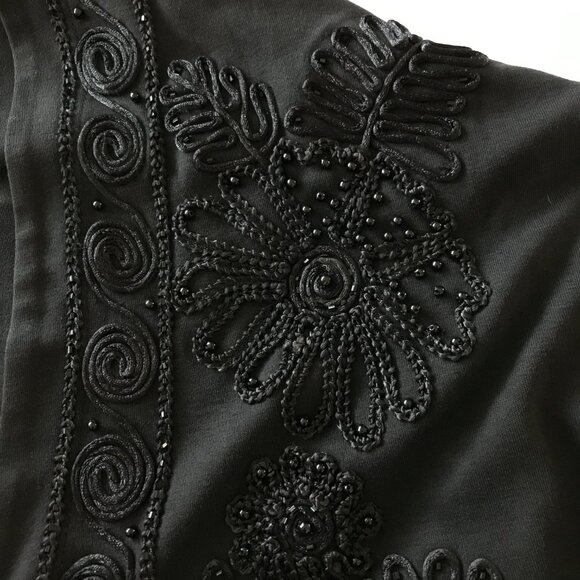 Lisa Ashley Jacket Women Size Medium Black Bead Floral Button Up Long Sleeve - Picture 10 of 12